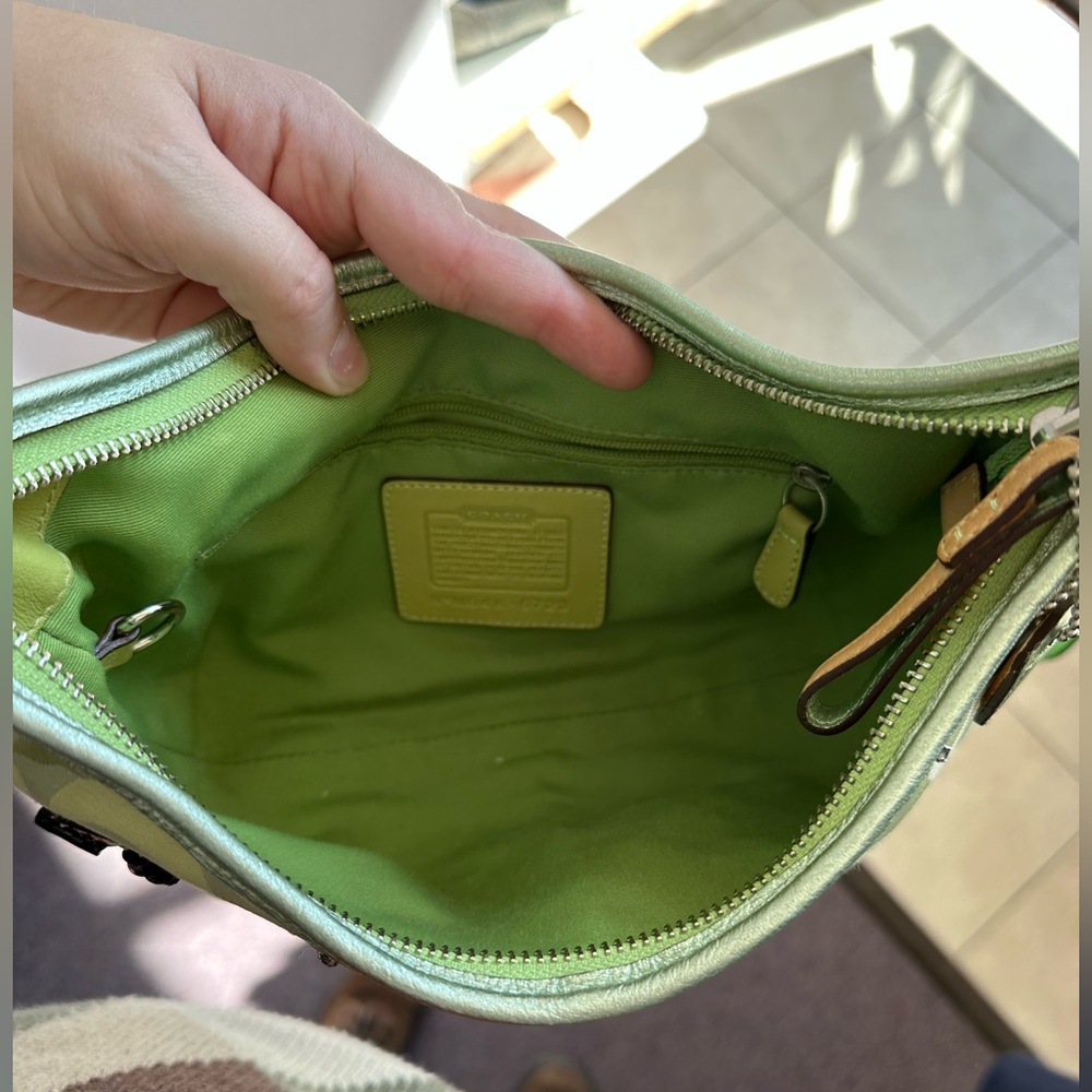 Coach Green and Tan Lady Bug Mini Bag with Scarf - Picture 6 of 9